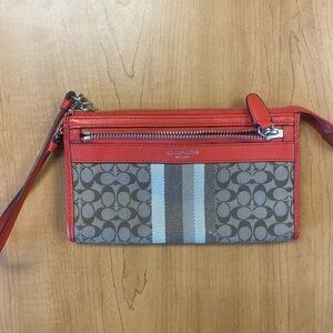Coach Red and Tan Signature Wristlet